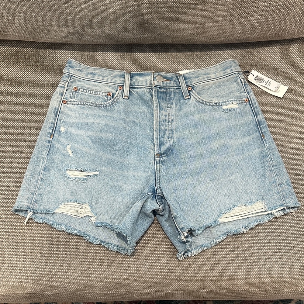 Denim Forum Light Blue Distressed Jean Shorts